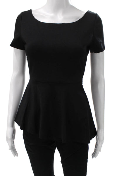 Elie Tahari Women Tunic Blouse Black Rayon Boat Neck Short Sleeve Size XS