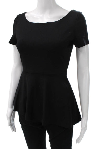 Elie Tahari Women Tunic Blouse Black Rayon Boat Neck Short Sleeve Size XS