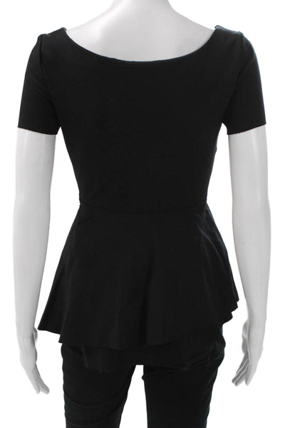 Elie Tahari Women Tunic Blouse Black Rayon Boat Neck Short Sleeve Size XS