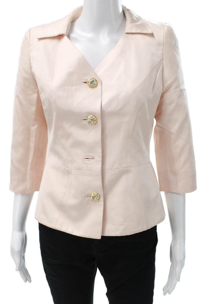 Escada Couture Women Basic Silk Jacket Pink 3/4 Sleeve Button Size 36