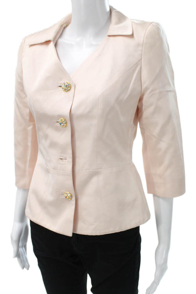 Escada Couture Women Basic Silk Jacket Pink 3/4 Sleeve Button Size 36