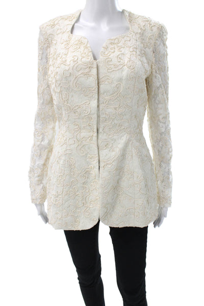 Joanna Mastroianni Women Ivory Lace Floral Blazer Long Sleeve Size 6