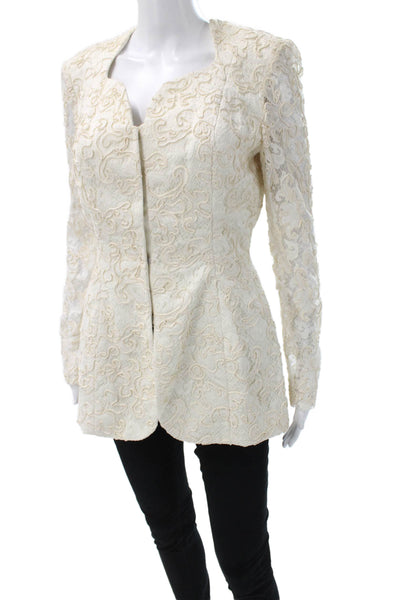 Joanna Mastroianni Women Ivory Lace Floral Blazer Long Sleeve Size 6