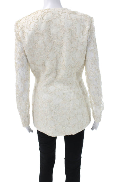 Joanna Mastroianni Women Ivory Lace Floral Blazer Long Sleeve Size 6