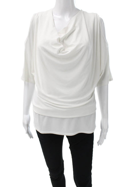 Joseph Ribkoff Women Basic Cowl Neck Short Sleeve Nylon Blouse White Size 6