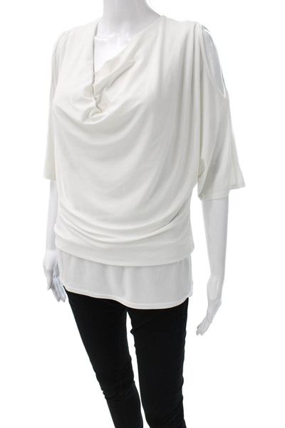 Joseph Ribkoff Women Basic Cowl Neck Short Sleeve Nylon Blouse White Size 6