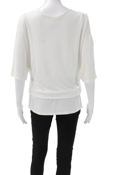 Joseph Ribkoff Women Basic Cowl Neck Short Sleeve Nylon Blouse White Size 6