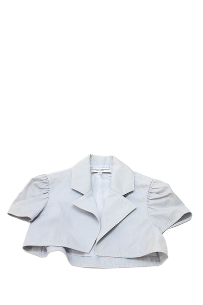 Carolina Herrera Women Blue Polyester Basic Jacket Short Sleeve Collar Size 6