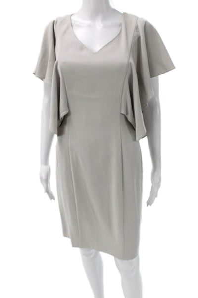 St. John Couture Women Sheath Gray V-Neck Short-Sleeve Knee-Length Size 2