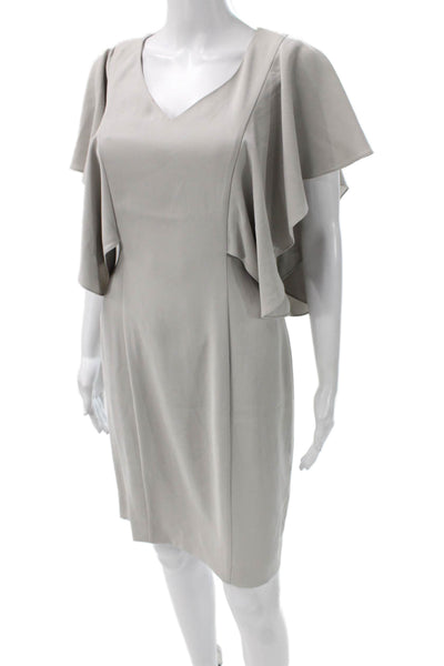 St. John Couture Women Sheath Gray V-Neck Short-Sleeve Knee-Length Size 2