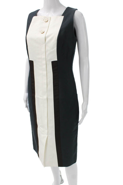 Carolina Herrera Womens Sheath Dress Black Square Neck Sleeveless Midi Size 8