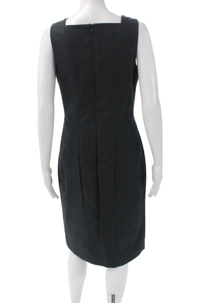 Carolina Herrera Womens Sheath Dress Black Square Neck Sleeveless Midi Size 8