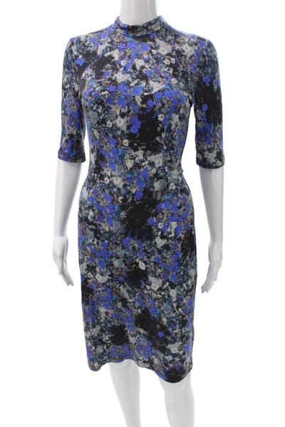 Erdem Women Sheath Dress Multicolor Mock Neck 3/4 Sleeve Knee Length Size 6