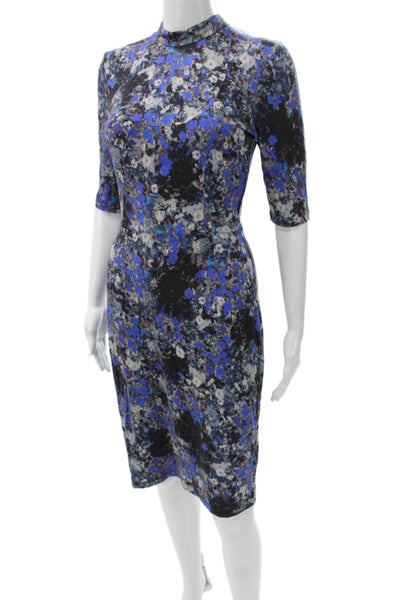 Erdem Women Sheath Dress Multicolor Mock Neck 3/4 Sleeve Knee Length Size 6