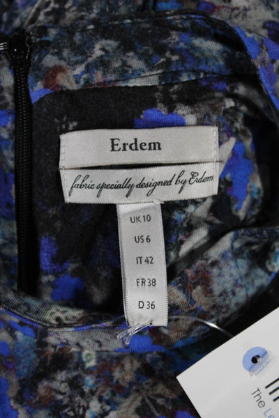 Erdem Women Sheath Dress Multicolor Mock Neck 3/4 Sleeve Knee Length Size 6