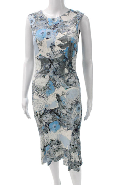 Erdem Women Bodycon Dress Floral Mid-Calf Round Neck Sleeveless Nylon Size 4