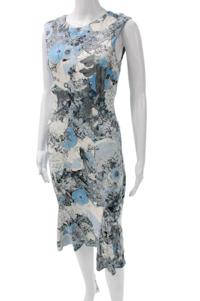Erdem Women Bodycon Dress Floral Mid-Calf Round Neck Sleeveless Nylon Size 4