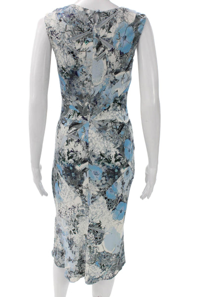 Erdem Women Bodycon Dress Floral Mid-Calf Round Neck Sleeveless Nylon Size 4