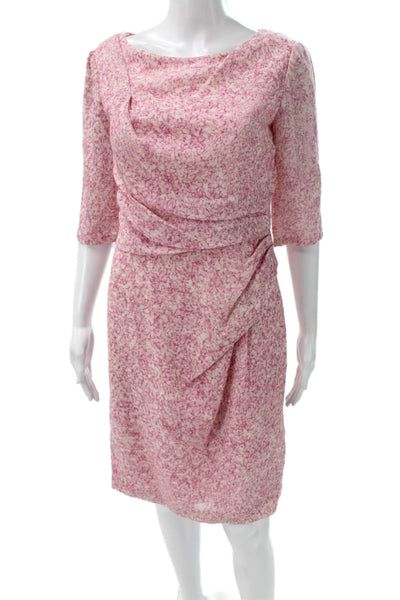 Carolina Herrera Women Sheath Dress Pink Geometric Boat Neck 3/4 Sleeve Size 6