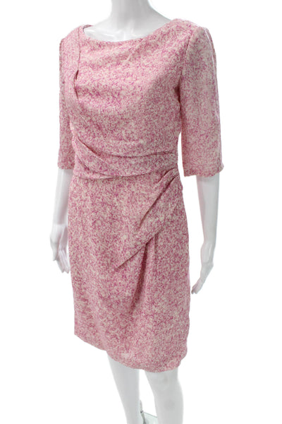 Carolina Herrera Women Sheath Dress Pink Geometric Boat Neck 3/4 Sleeve Size 6