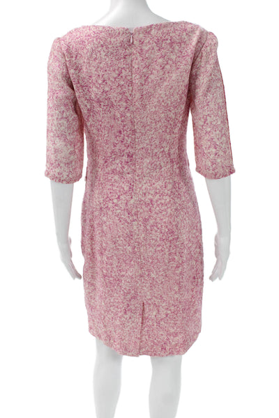 Carolina Herrera Women Sheath Dress Pink Geometric Boat Neck 3/4 Sleeve Size 6