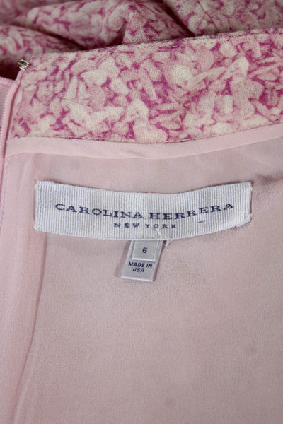 Carolina Herrera Women Sheath Dress Pink Geometric Boat Neck 3/4 Sleeve Size 6
