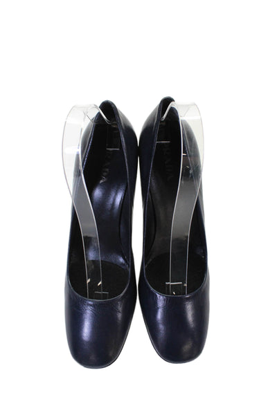 Prada Womens Leather Slide On Classic Pumps Navy Blue Size 38 8