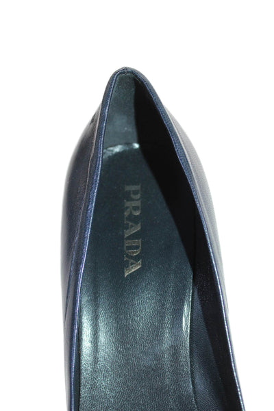 Prada Womens Leather Slide On Classic Pumps Navy Blue Size 38 8