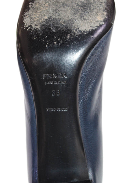 Prada Womens Leather Slide On Classic Pumps Navy Blue Size 38 8