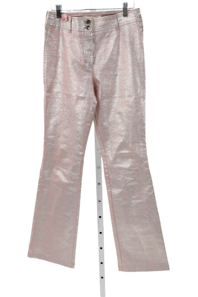 Escada Women Dress Pants Pink Animal Print Cotton Zip High Rise 30in Size 36