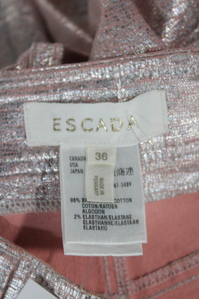 Escada Women Dress Pants Pink Animal Print Cotton Zip High Rise 30in Size 36