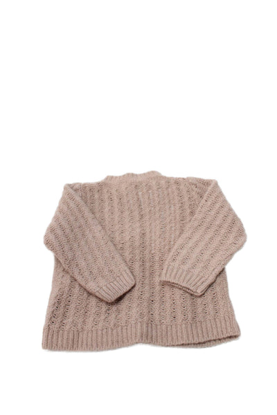 Bonpoint Girls Button Front Crew Neck Crochet Knit Cardigan Sweater Brown 6M