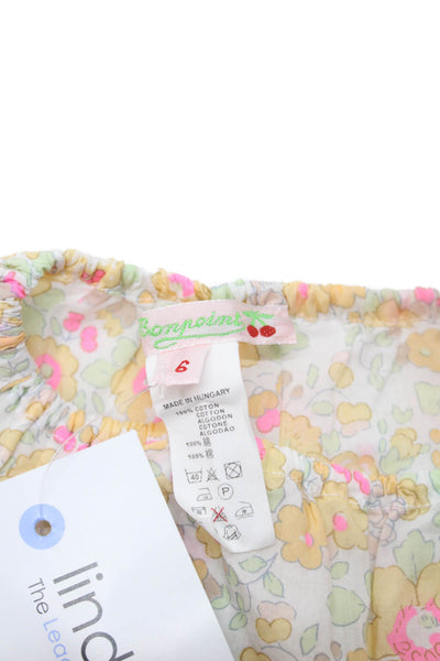 Bonpoint Girls Elastic Waistband Floral Printed Bottoms White Yellow 6 Months