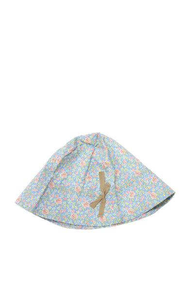 Bonpoint Girls Floral Printed Bow Detail Cotton Bucket Hat Blue Size 2 Months