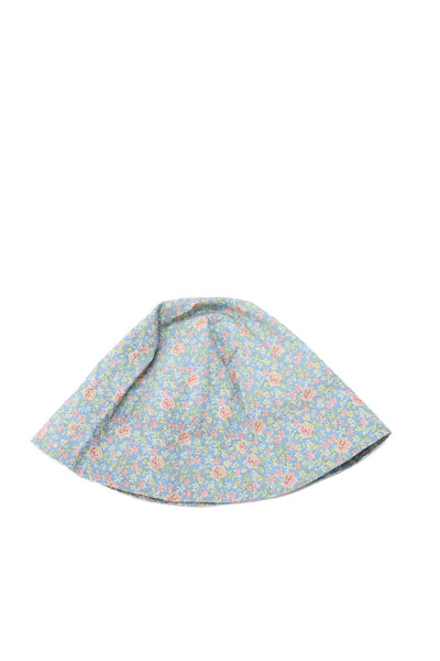 Bonpoint Girls Floral Printed Bow Detail Cotton Bucket Hat Blue Size 2 Months