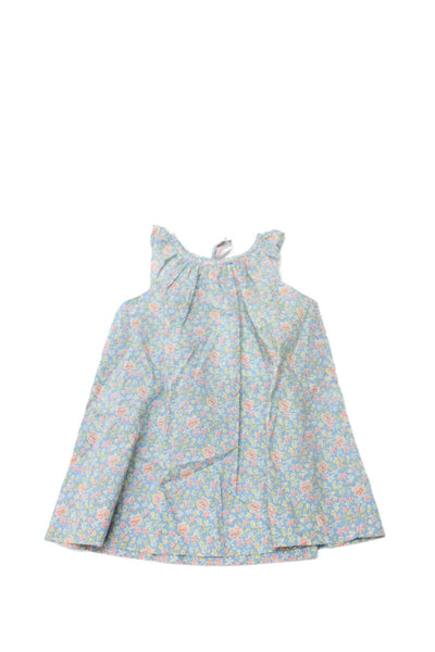 Bonpoint Girls Sleeveless Crew Neck Floral Dress Blue Cotton Size 6 Months