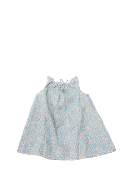 Bonpoint Girls Sleeveless Crew Neck Floral Dress Blue Cotton Size 6 Months