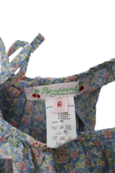 Bonpoint Girls Sleeveless Crew Neck Floral Dress Blue Cotton Size 6 Months