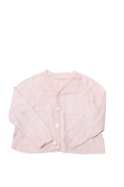 Il Gufo Girls Button Front V Neck Cashmere Knit Cardigan Sweater Pink Size 9M