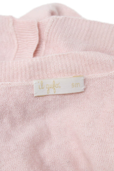 Il Gufo Girls Button Front V Neck Cashmere Knit Cardigan Sweater Pink Size 9M