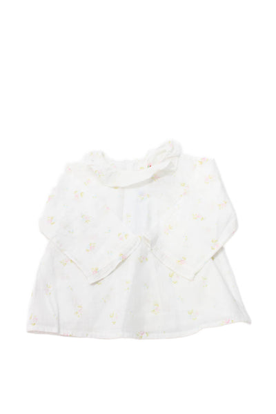 Bonpoint Girls Button Back Long Sleeve Floral Shirt White Cotton Size 6 Months