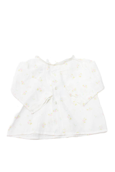Bonpoint Girls Button Back Long Sleeve Floral Shirt White Cotton Size 6 Months