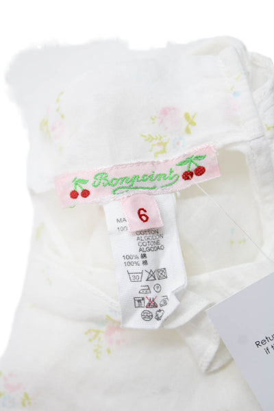 Bonpoint Girls Button Back Long Sleeve Floral Shirt White Cotton Size 6 Months