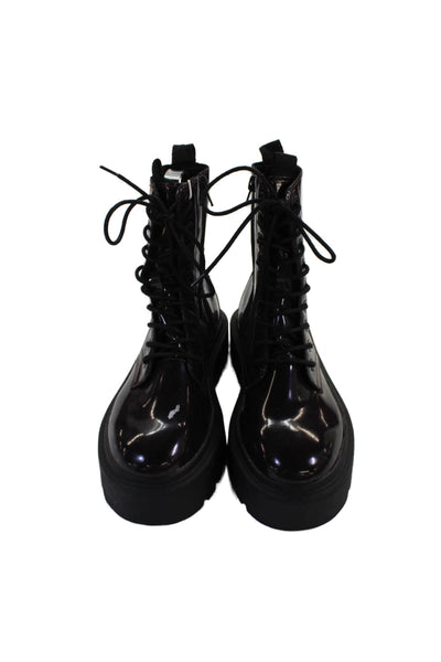 Zara Womens Side Zip Lace Up Faux Leather Combat Boots Brown Size 36