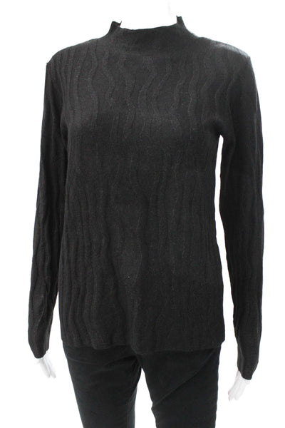 Renuar Women Pullover Mock Neck Geometric Long Sleeve Black Size S