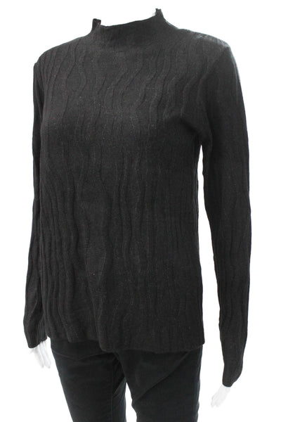 Renuar Women Pullover Mock Neck Geometric Long Sleeve Black Size S