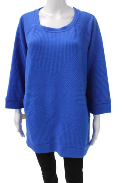 Tribal Women Tunic Sweater Blue Geometric Scoop Neck 3/4 Sleeve Size 2XL