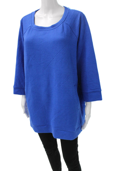 Tribal Women Tunic Sweater Blue Geometric Scoop Neck 3/4 Sleeve Size 2XL