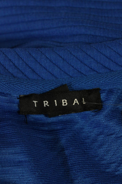 Tribal Women Tunic Sweater Blue Geometric Scoop Neck 3/4 Sleeve Size 2XL