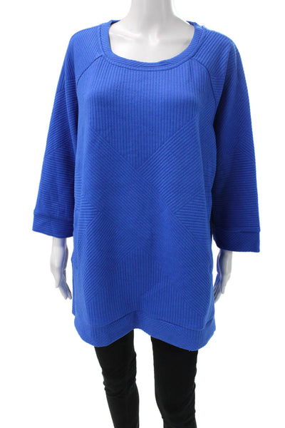 Tribal Women Tunic Blue Polyester Geometric Round Neck 3/4 Sleeve Size S